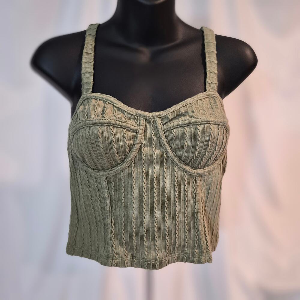 Rabbit Rose Sage Green Cable Knit Bustier Corset Tank Top M